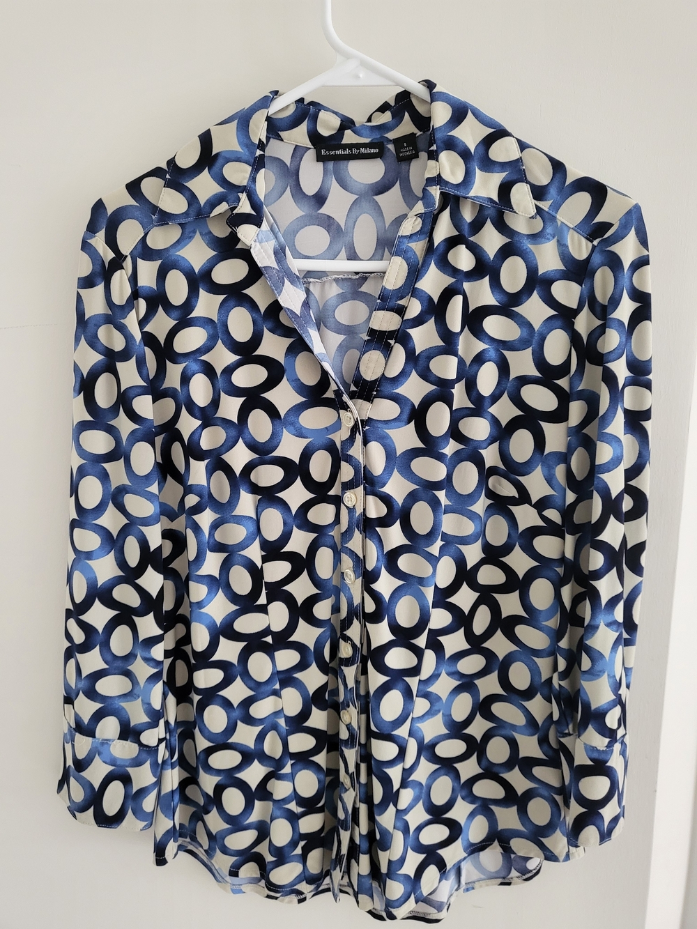 Retro Navy & White Geo Ring Print Button-Down Shirt